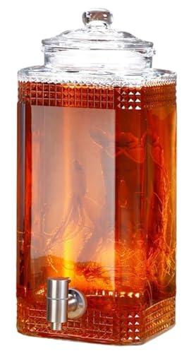 HeartTrend 飲料水差し ガラス 3L/5L/7.5L/10L 冷水差し ドリンク水差し 冷水差し ケトルタップ付き 大容量 プラム 赤ワイン ジュース ビール フルーツジャー 保存容器 密封 (10L,ステンレス製の蛇口)