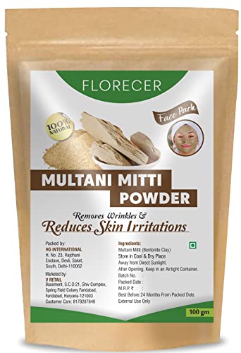 Florecer Multani Mitti Powder | Multani Mitti Powder For Face Pack | Skin And Hair | Organic | Tan Removal | Skin Whitening | Black Head | Open Pores | Glowing Skin | Acne And Pimples – Pack Of 2(100 Grams Each)