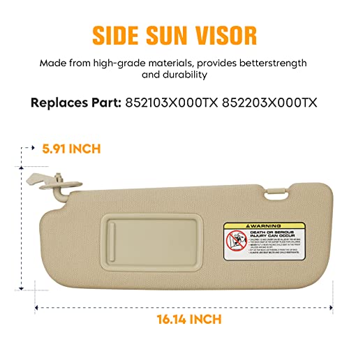 Beige Left & Right Sun Visor for 2011-2015 Hyundai Elantra(NOT fit for GT Models) Without Light, Driver & Passenger Side Sunvisor Replacement for 852103X000TX 852203X000TX by ISEYEC - Used condition - Image 6