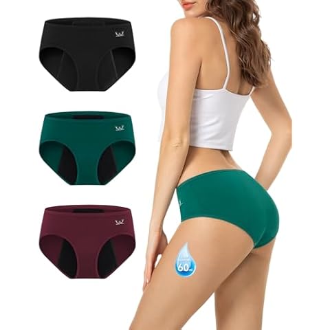 TANSTC Period Underwear for Women Heavy Flow High Absorbency Postpartum Menstrual Panties Leakproof Cotton Hipster 3 Pack Cover