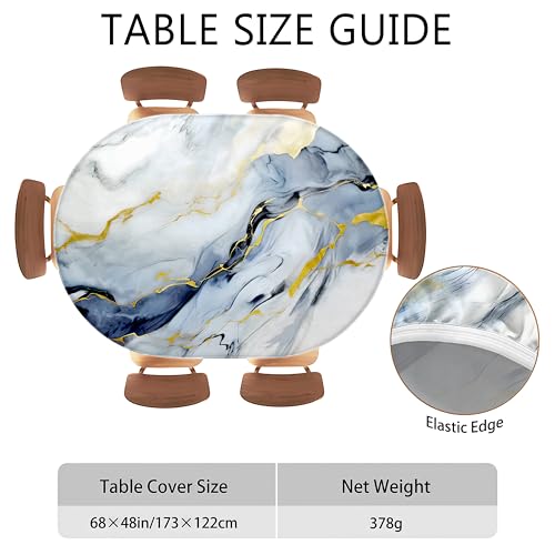 mshcbui Marble Fitted Oval Tablecloth, Outdoor Table Cover, Elastic Edge Design, Suitable for 48" x 68" Oval Tables, Anti Wrinkle and Scratch Resistant, Easy Clean & Stain Resistant, Polyester by mshcbui - Used condition - Image 4