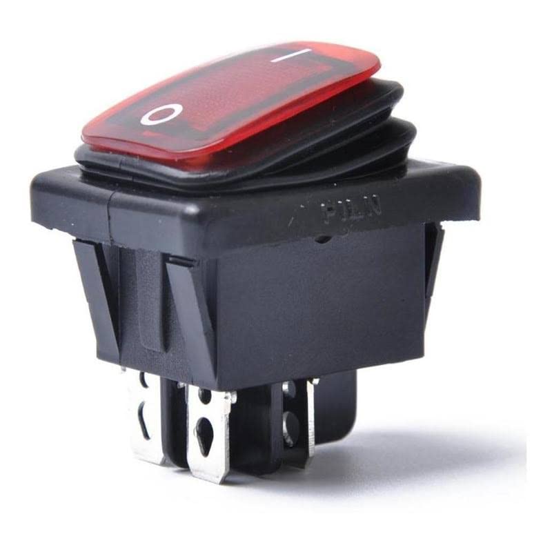 Interruptor Basculante Impermeable, Interruptor 2 Posiciones, Interruptor 4 Vias, IP67, Interruptor ON-OFF DPST, 16 A 250 VAC / 20 A 125 VAC, Luz Rojo