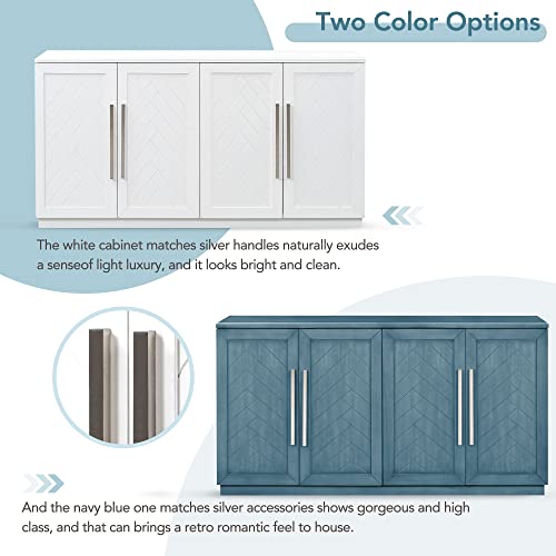 Storage Cabinet, Sideboard With 4 Doors Large Storage Space Buffet Cabinet With Adjustable Shelves And Silver Handles For Kitchen/Dining Room/Living Room, White #TOP6