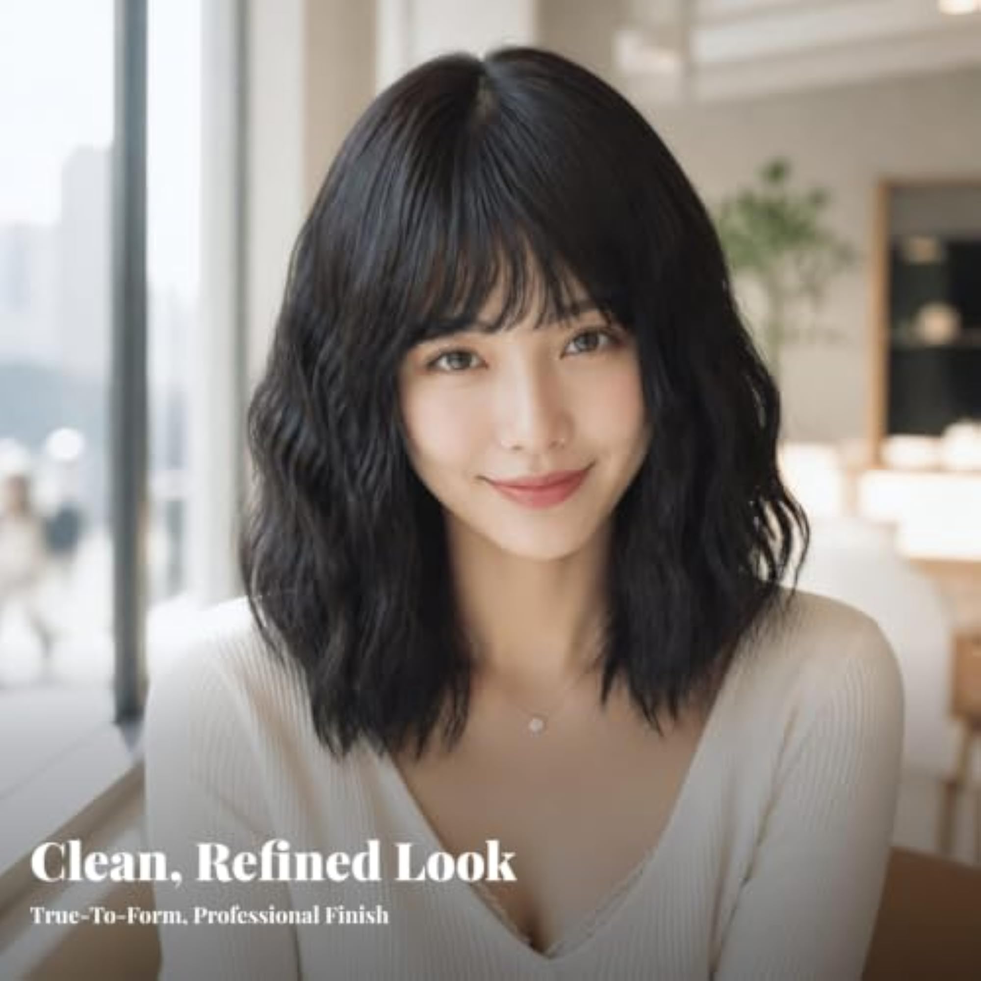 Natural-Looking Short Wavy Hairpiece with Bangs
