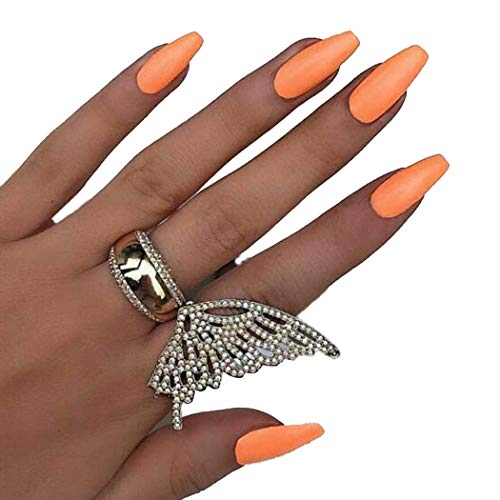 Relbcy Matte Coffin Press on Nails Medium False Nails Acrylic Full Cover Fake Nails for Women and Girls (24 PCS) (Orange)