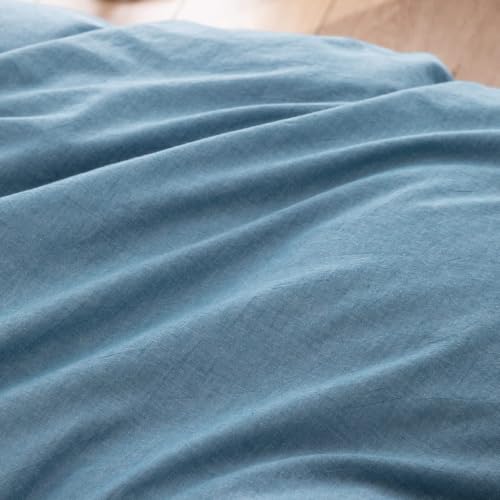 Image of BESTOUCH Cotton Solid Duvet Cover Set Linen Feel Dark Blue Alaska King | 100% Washed Cotton, Soft Wrinkle Texture, Hidden Zipper, 8 Ties, Breathable Lightweight Durable Comfy, 3 Pcs No Insert