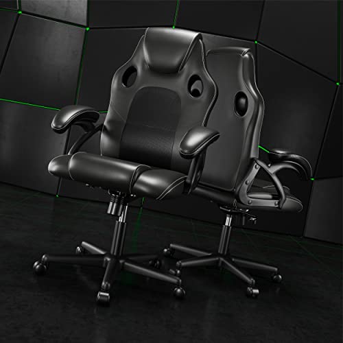 . Sedia da Ufficio Girevole, in Stile Racing, Girevole, ergonomica, con Supporto Lombare, in finta pelle, Regolabile, con Sollevamento a Gas, Testato SGS - Sedia gaming - Immagine 1