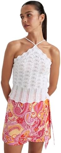 DeFacto Fitted Halter Yaka Kroşe Beyaz Atlet XS - Görsel 1