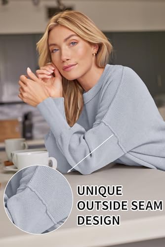 Image of LILLUSORY Women's Oversized Batwing Sweaters 2026 Fall Outfits Trendy Crewneck Knit Side Slit Fashion Pullover Tops