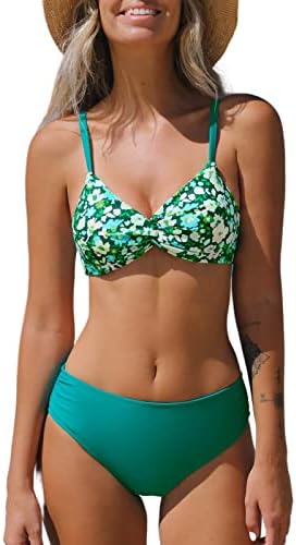 CUPSHE Bikini Set for Women Two Piece Swimsuit V Neck Back Tie Floral Reversible Bikini Top Mid Rise Bottom CUPSHE Bikini Set for Women Two Piece Swimsuit V Neck Back Tie Floral Reversible Bikini Top Mid Rise Bottom