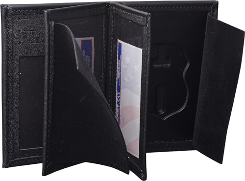 Perfect Fit Shield Wallets ICE DHS HSI Federal Air Marshal Style Hidden Badge Wallet Fits Small Size Badge That Fits Wallets Special Agent Double ID Holder (Cutout PF-710) Black Leather