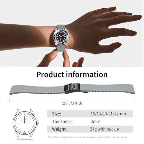 ULLCHRO Fluororubber Watch Strap - Fast Release Cut-to-Size 18mm 19mm 20mm 21mm 22mm FKM Rubber Watch Band with Buckle Soft Universal Waterproof Replacement Band Strap for Men Women (18mm,Grey) by ULLCHRO - Image 6