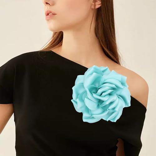 Image of Flower Brooch Pins for Women 5.5in Lapel Pins Large Rose Floral Brooches Dainty Satin Fabric Brooches Rose Flower Hair Clips Wedding Party Dance Clothes Accessories Jewelry
