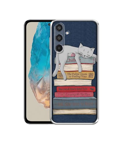 Casotec Cat Sleeping On The Books Design Printed Silicon Soft TPU Back Case Cover for Samsung Galaxy M35 5G- Best and cheap mobile covers in India