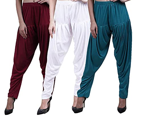 Image of CASUALS Women's Regular Fit Viscose Drawstring Patiala Harem Pants Combo Pack 3