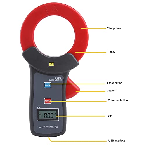 Image of Eujgoov Leakage Current Tester, Digital Leakage Clamp Current Meter Ammeter with USB Interface, 68mm Jaws