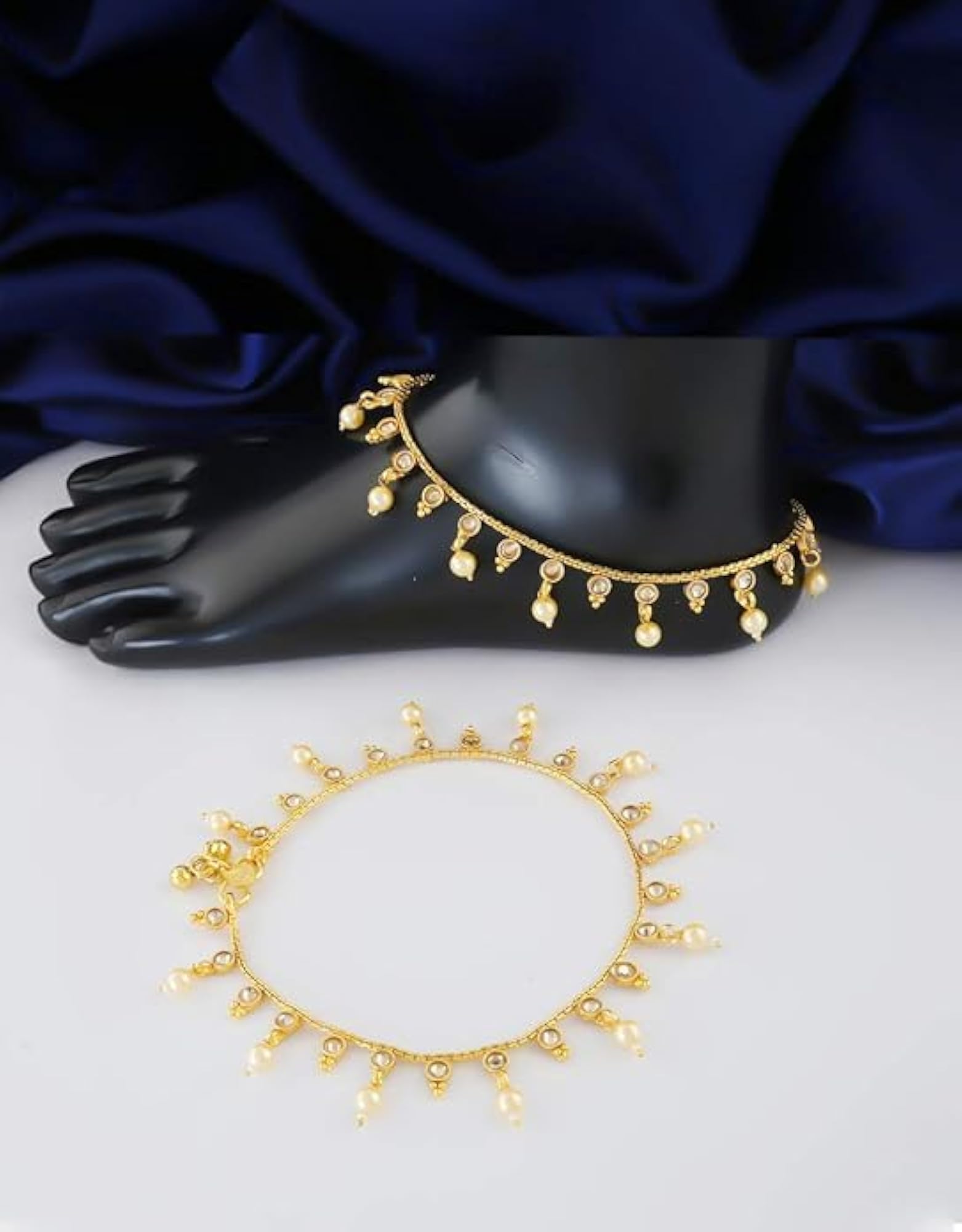 Women's Traditional Golden Finish Stone & Stud Payal, Ethnic
