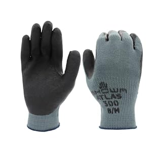 SHOWA Atlas 300 Natural Latex Palm Coated General Purpose Work Glove with Poly/Cotton Liner, 10-Gauge, Black, X-Large (12 Pair)