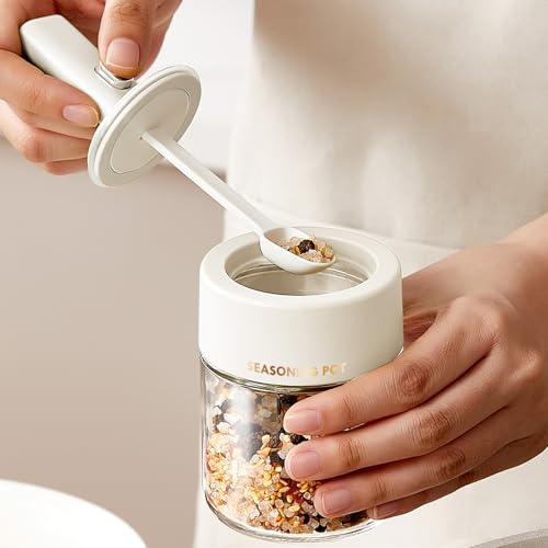 ZASA 必要な機能が一つに詰まった スプーン一体型 調味料入れ 調味料ポット 調味料 収納容器 密閉 調味料ストッカー キッチンストッカー 調味料入れ おしゃれのサムネイル