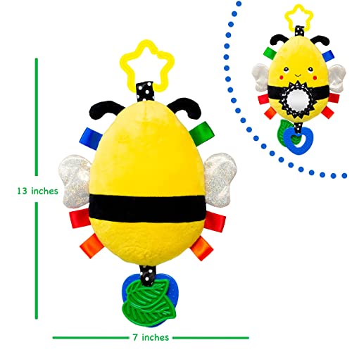Kalianii Squish 'N Play Bee Activity Toy- Multi-Sensory Learning Baby Toy - Stroller Toy, Car Seat Toy, Tummy Time Toy, Teether Toy, Baby Gift- With Mirror, Rattle & Taggies #TOP3