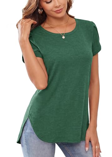 Image of Herou Women's Casual Long /Short Sleeve T Shirt Crewneck with Side Split Fall Pullover Loose Tunic Sweater Tops