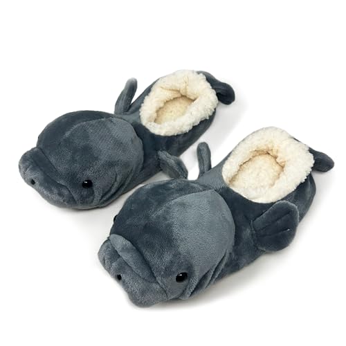 ooohyeah Women’s Funny Fuzzy Animal Slippers, Cute Cozy Non-Slip House Slippers for Women, Manatee Splash