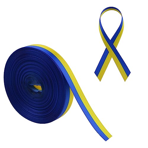 WANDIC Ruban de satin de sensibilisation au syndrome du duvet, 20yd de long, jaune et bleu, pour emballage cadeau, fabrication de broches