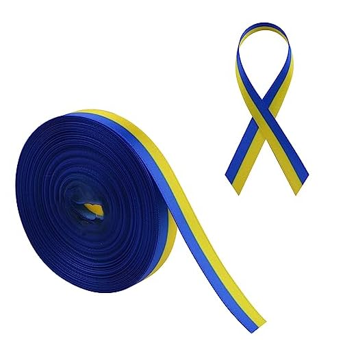 WANDIC Ruban de satin de sensibilisation au syndrome du duvet, 20yd de long, jaune et bleu, pour emballage cadeau, fabrication de broches