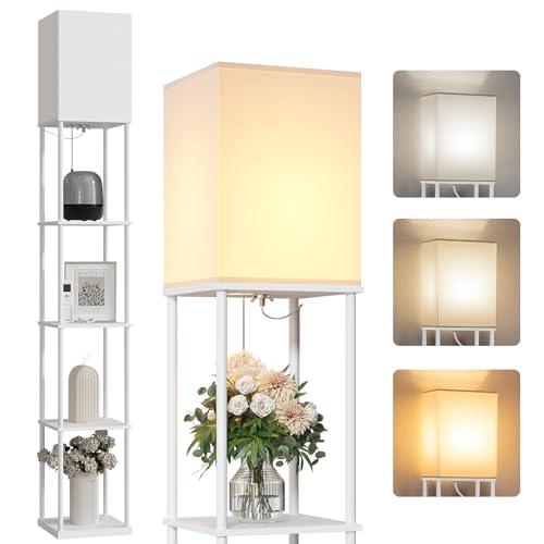 Image of SUNMORY 5 Tier Floor Lamp with Shelves, Standing Lamps for Living Room | 3 CCT LED Bulb Include, 70 inch Tall Corner Shelf Lamp, Display Bookshelf, Modern Style for Bedroom, Office, Home Decor