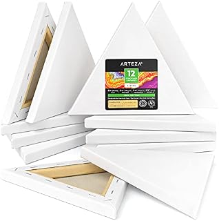 Arteza Triangle Stretched Canvas Set, 12 Pack, 20.3 cm, 100% Cotton, 8 oz Gesso-Primed Blank Canvases on Solid Wood Frame