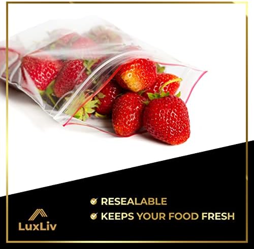 100 x LuxLiv ® Plastic Sandwich Bags & Pen  Premium Zip Food Bags  Lunch Bags Ziplock Bags Closure  100 Snack Bags  7 x 8-inch Freezer Bags  Non-BPA Plastic  Reusable Bags