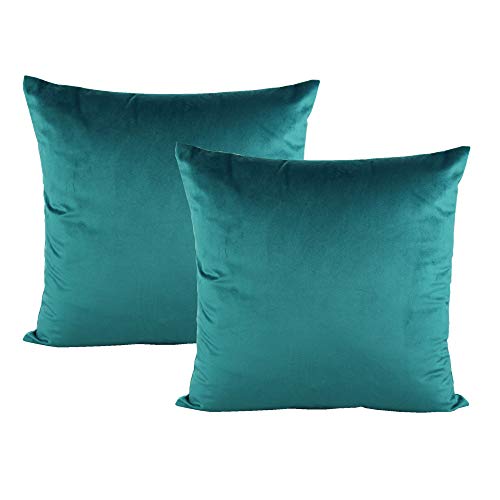 VAKADO Teal Decor Throw Pillow Covers Soft Solid Square Velvet Decorative Couch Cushion Covers Cozy Pillow Cases Home Decoration for Patio Sofa Bedroom Office Car 26x26 Set of 2