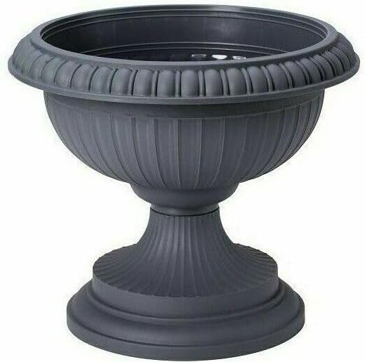 pokm toolsmarket - ⌀ 41cm Blumentopf auf Fuß, Übertopf für Blumen und Pflanzen, Rund Pflanzkübel aus robustem Kunststoff, Amphore, Groß Outdoor-Topf - Anthrazit