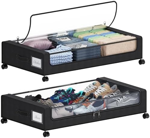 Under Bed Storage with Wheels, XXL 60L Under the Bed Storage Bins...