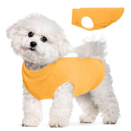 Image of Soft Fleece Dachshund Sweater for Warmth, Yellow, Small | Stretchy Sleeveless Small Dog Clothes, Pullover sweaters for miniature dachshund dogs, Lightweight Vest for Chilly Days