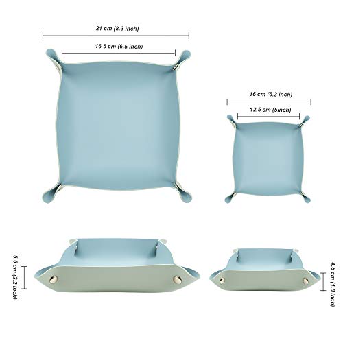 2 Size Leather Valet Tray Organizer, Folding Travel Organizer,Jewelry Tray, For Travel, Home Or Office | Plain Weave, Double Complexion - Blue & Green #TOP2