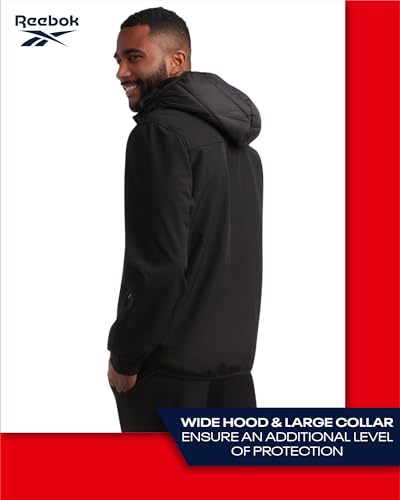 Image of Reebok Men's Softshell Jacket - Lightweight Hooded Weather Resistant Jacket for Men with Nylon Quilted Chest (S-XXL)