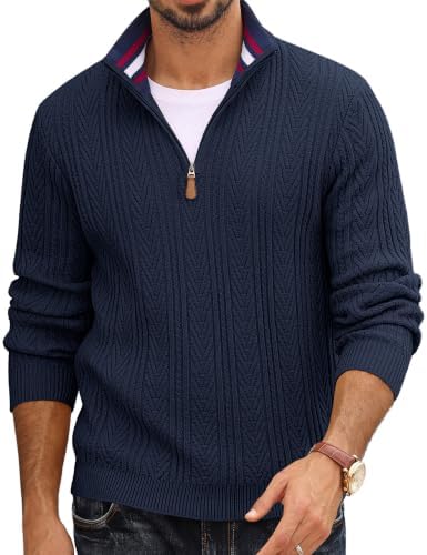 PJ PAUL JONES Herren Half Zip Rollkragenpullover Elegant Texured Troyer | Grobstrick Freizeit Pulli | Regular Fit Turtleneck Reißverschluss | Business Casual | Winter Warm Strickpu
