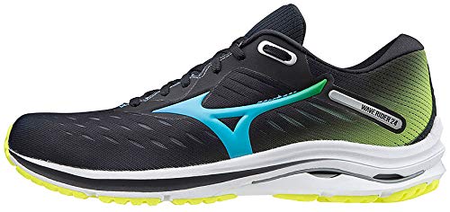 Mizuno Wave Rider 24, Scarpe Running Unisex, Multicolore (Black BlueAtoll SafetyYellow 18), 47 EU