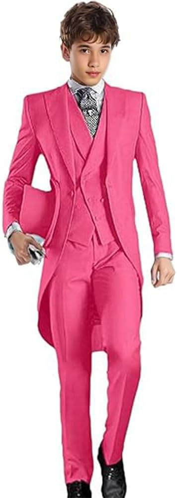 Boys Tuxedo Suit Set 3 Piece Kids Tuxedo Slim Fit Jacket Vest Pants Set for Prom Wedding Formal Boy Tailcoat Suit
