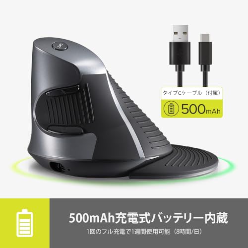 DELUX 無線エルゴノミクスマウス 2.4G、Bluetooth の 2 モード 充電式 静音 縦型マウス、取り外し可能リストレスト 1600DPI、6ボタン、手の疲れに、PC/ラップトップ用（M618G DB -ブラックグレー）
