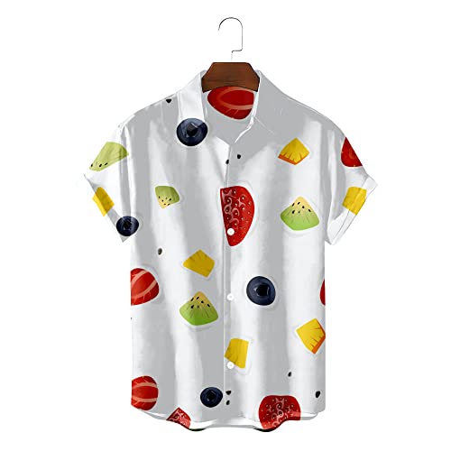 Chemise hawaïenne fraise kiwi blanche pour homme avec boutons