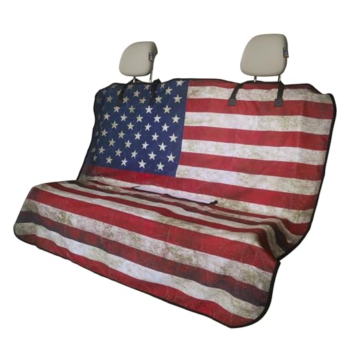Image of Back Seat Cover for Car Trucks Van SUV Jeep,Waterproof Rear Bench Towel Seat Covers for Dogs and Kids,Automotive Backseat Protector (American Flag)