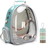 Bird Traval Carrier Cage, Clear Space Capsule Astronaut Backpack to Carry Parakeet Cockatiel Parrot with Metal Tray Bird Feeder Wood Perch, Vet Transport School Bag