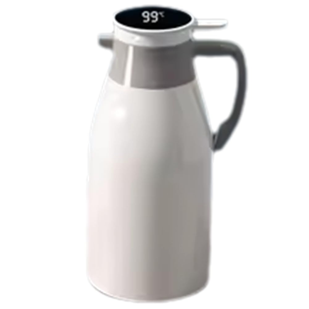 Yoiimiya Large Capacity Coffee, Kitchen Thermal Kettle Household Digital Display Glass Liner Vacuum Flasks Water Bottle White/2L