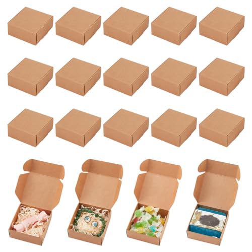 PH PandaHall 50PCS Gift Wrapping Kraft Paper Box, 2.8x2.8x1.3inch Favor Boxes with Lids Earring Ring Small Jewelry Favor Treat Boxes for Christmas, Festival, Small Business, Art Craft