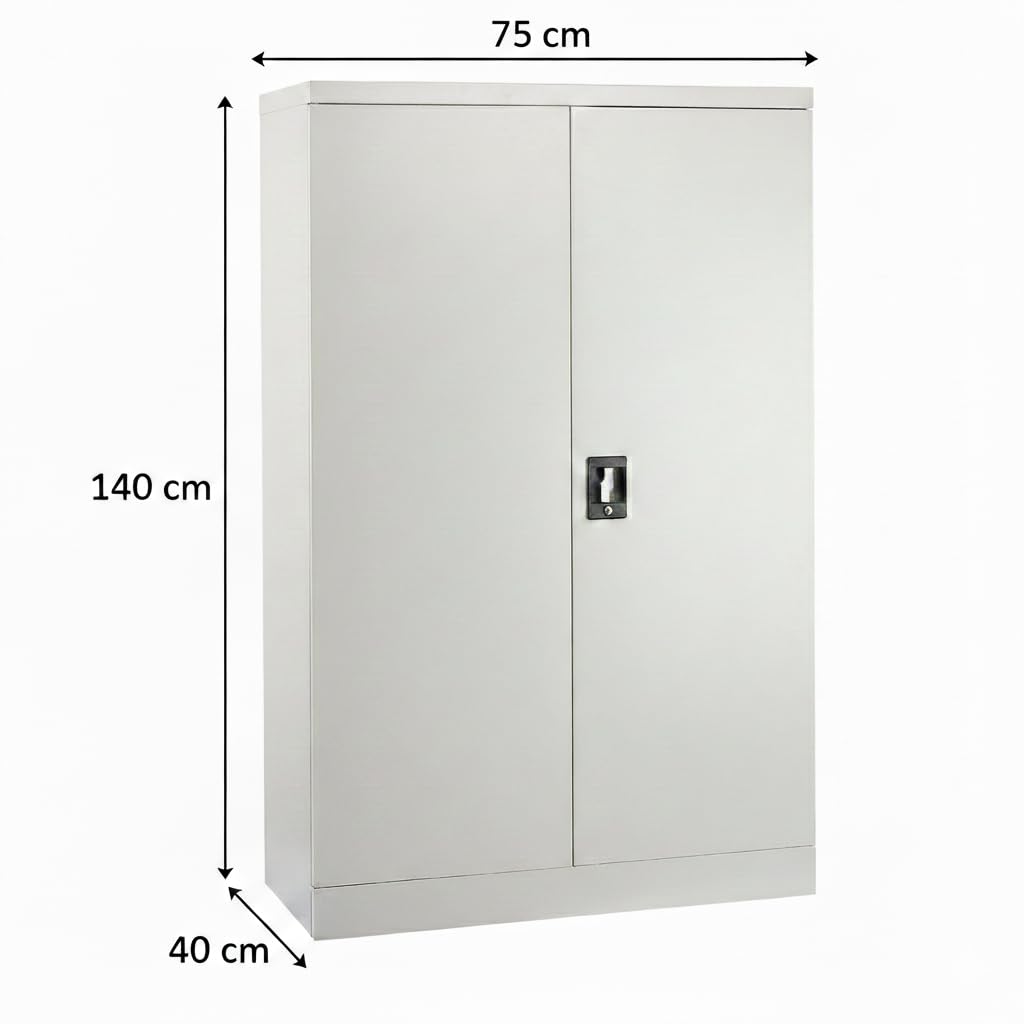 Armadietto portaoggetti in acciaio bianco con 2 ante bloccabili, 140 cm, molto resistente, facile da montare, senza codice postale BT