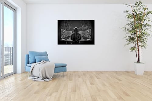 Impression d'art XXL hacker monde numérique deyoli cadre en bois