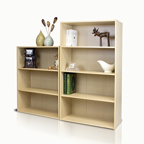 Image of Furinno PASIR Book Shelf, 4-Tier Bookshelf, Bookcase with Open Shelf, 9.4 x 23.6 x 41.7, for Living Room, Bedroom, Home Office, Steam Beech