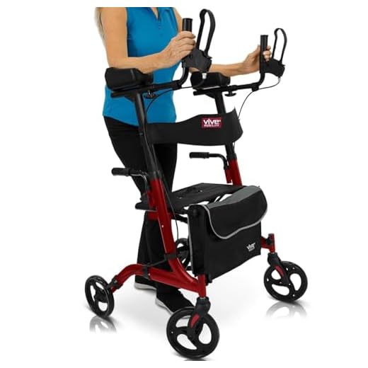 Vive Mobility Upright Rollator Walker for Seniors with Seat and Armrests - Stand Up Folding Heavy Duty Medical Walker for Elderly, Handicap - Walking Assist, Foldable Transport Chair - 300 lb Capacity